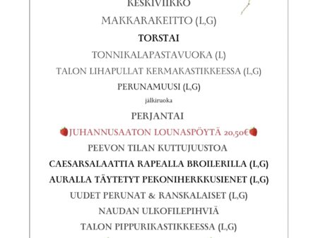 VIlla Hainari Juhannusviikon lounaslista